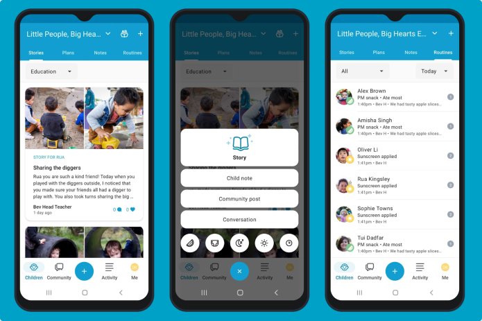 Storypark app showing child’s learning updates for families